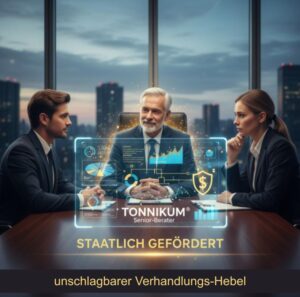 Unternehmensberater unterstützt Gründer im Kreditgespräch mit der Bank. Erhöhung der Mikrokredit-Antragssicherheit durch professionelle Verhandlungsführung und datengestützte Argumentation (Game-Changer).