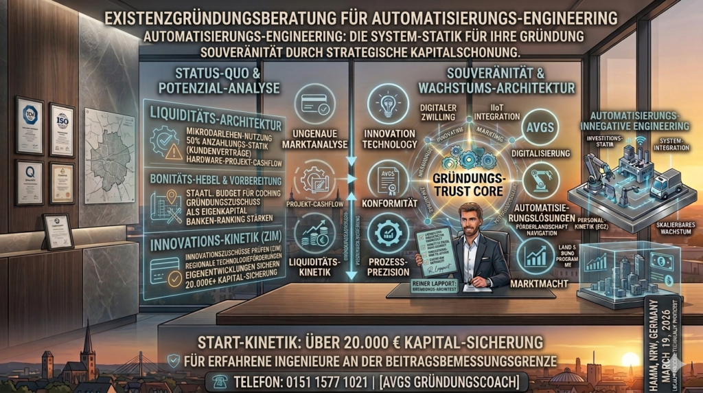 Strategische Sicherung des Gründungszuschusses für Ingenieure zur Maximierung der Bank-Bonität und Liquiditäts-Statik.