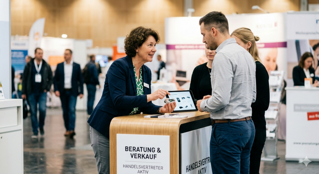 Souveränes B2B Verkaufsgespräch eines selbstständigen Handelsvertreters zur Steigerung der Vertriebs-Kinetik und Umsatz-Souveränität